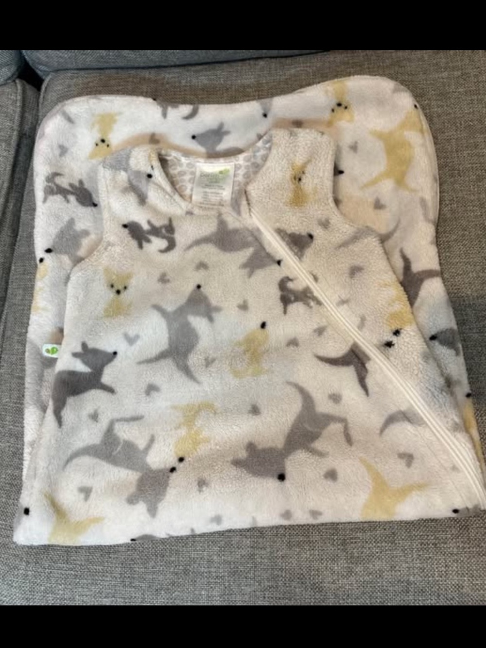Plush animal Print Kids Sleep Sack in Grey, Cream & Yellow